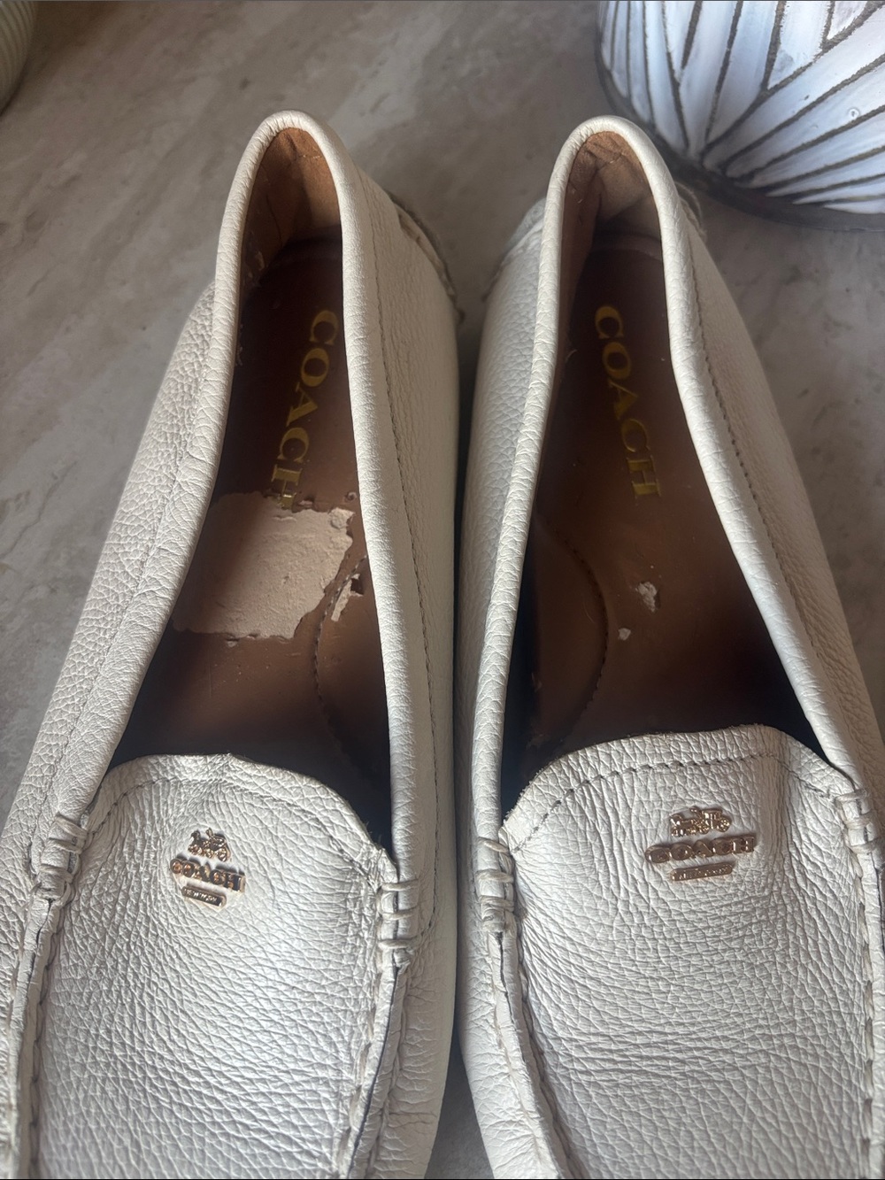 Women's Cream Leather Slip-On Loafers - Picture 8 of 12